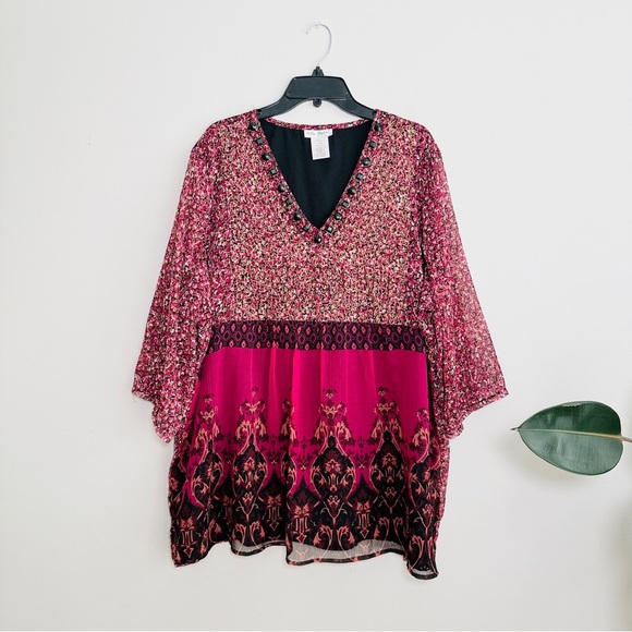 Ulla Popken Mixed Print Embellished Chiffon Tunic Top 24/26 - Picture 1 of 8